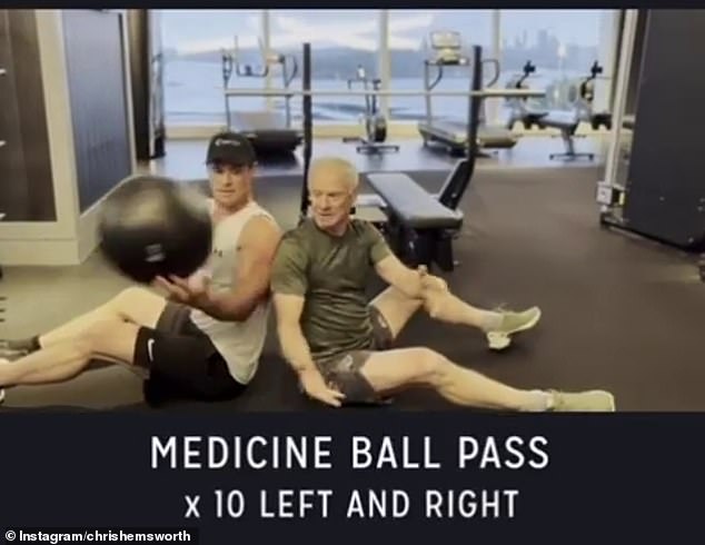 The pair then moved on to the 'medicine ball pass', doing 10 reps, and the 'medicine ball pass front squat', completing another 10 reps